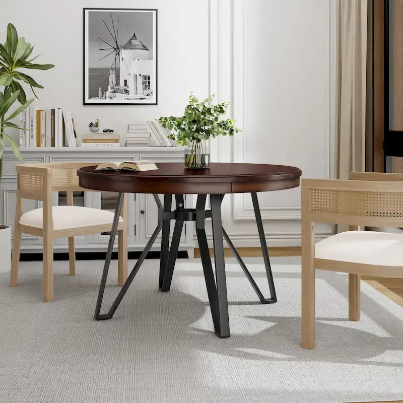 Kulatý jídelní stůl s kovovou podnoží – 119V x 119H x 76D