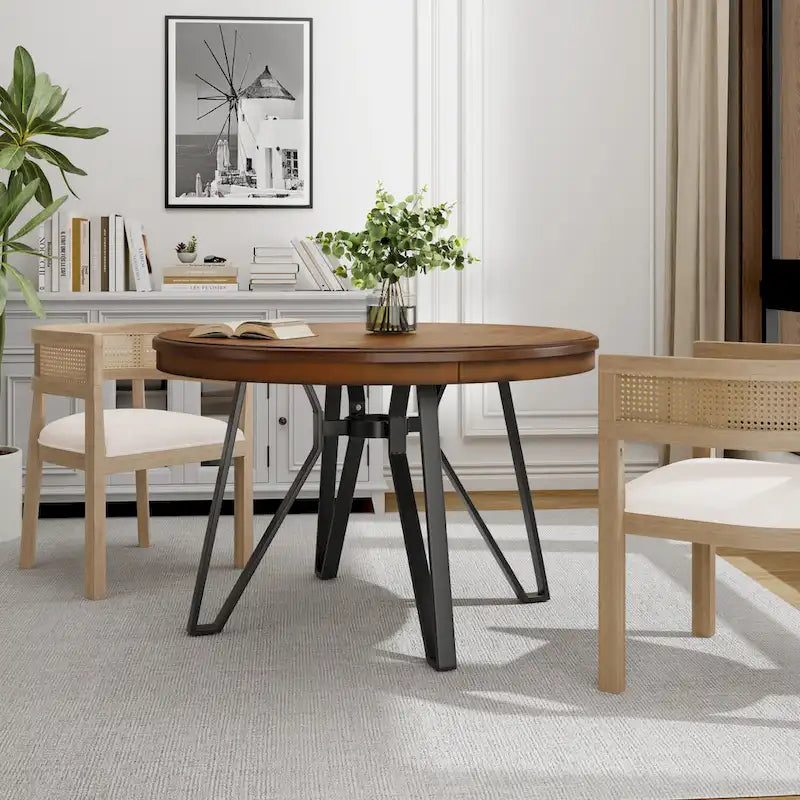 Kulatý jídelní stůl s kovovou podnoží – 119V x 119H x 76D