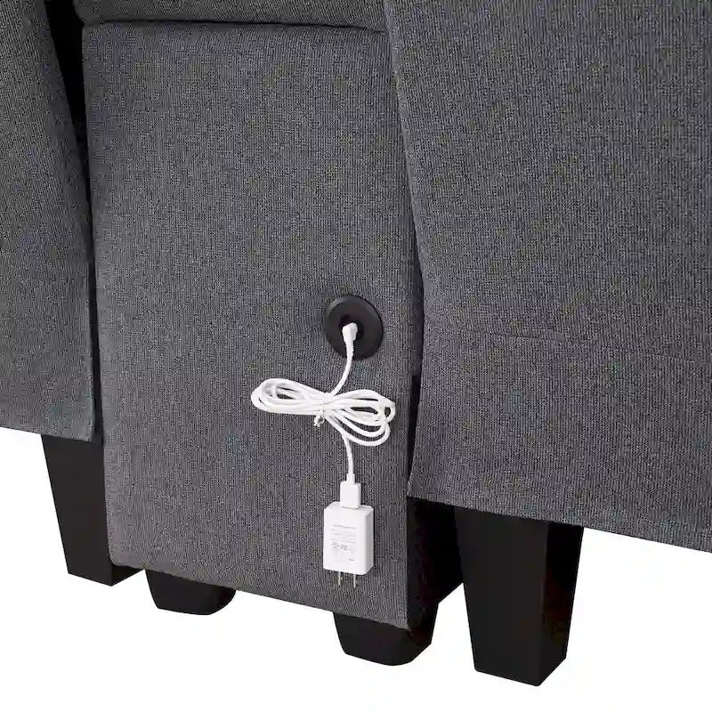 Čalouněná pohovka s konzolí, 2 držáky nápojů a 2 USB porty pro kabelové nebo bezdrátové nabíjení