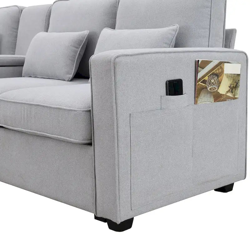 Čalouněná pohovka s konzolí, 2 držáky nápojů a 2 USB porty pro kabelové nebo bezdrátové nabíjení