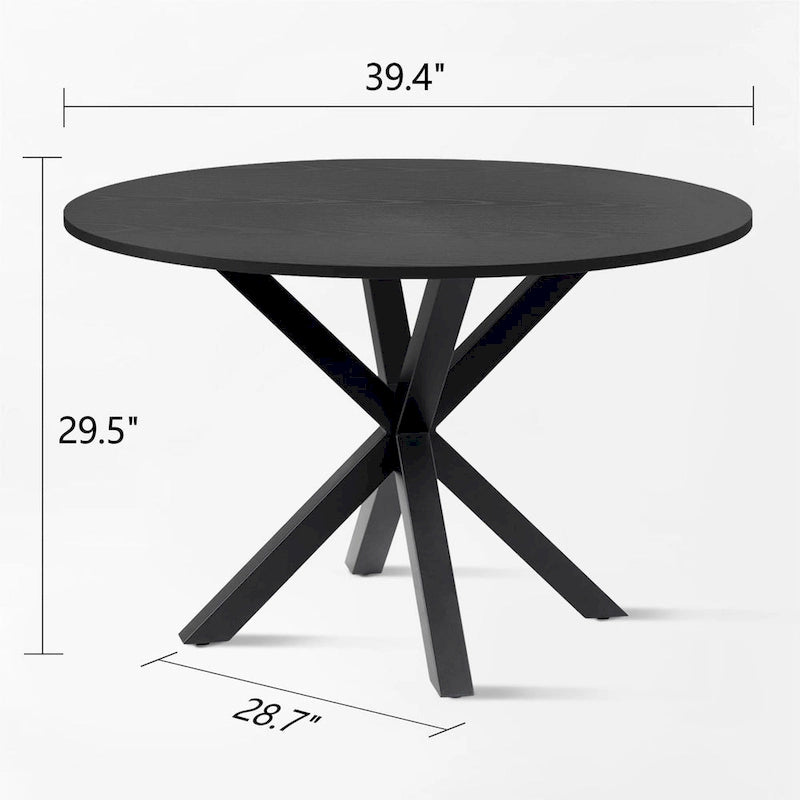 Kulatý jídelní stůl s dřevěnou deskou – černý
