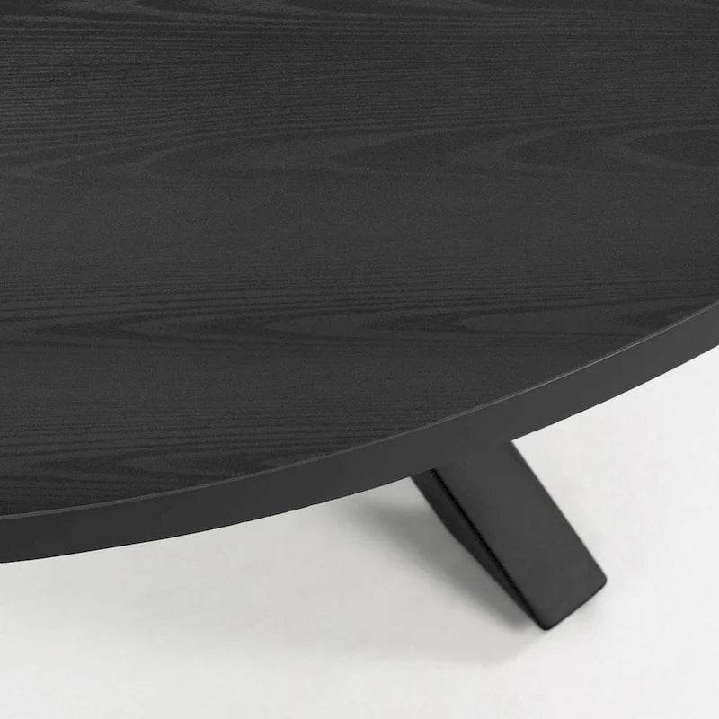 Kulatý jídelní stůl s dřevěnou deskou – černý