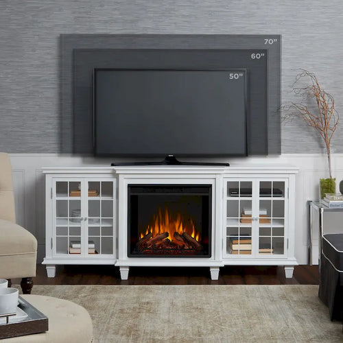 70" TV stolek s elektrickým krbem, bílý