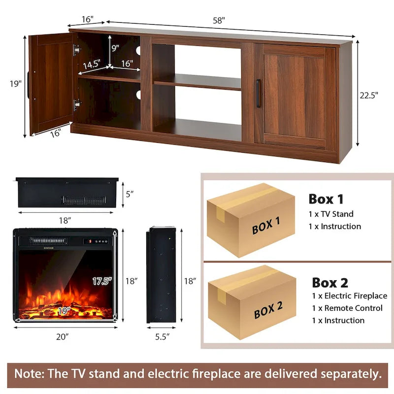 58" TV stolek s elektrickým krbem 18"