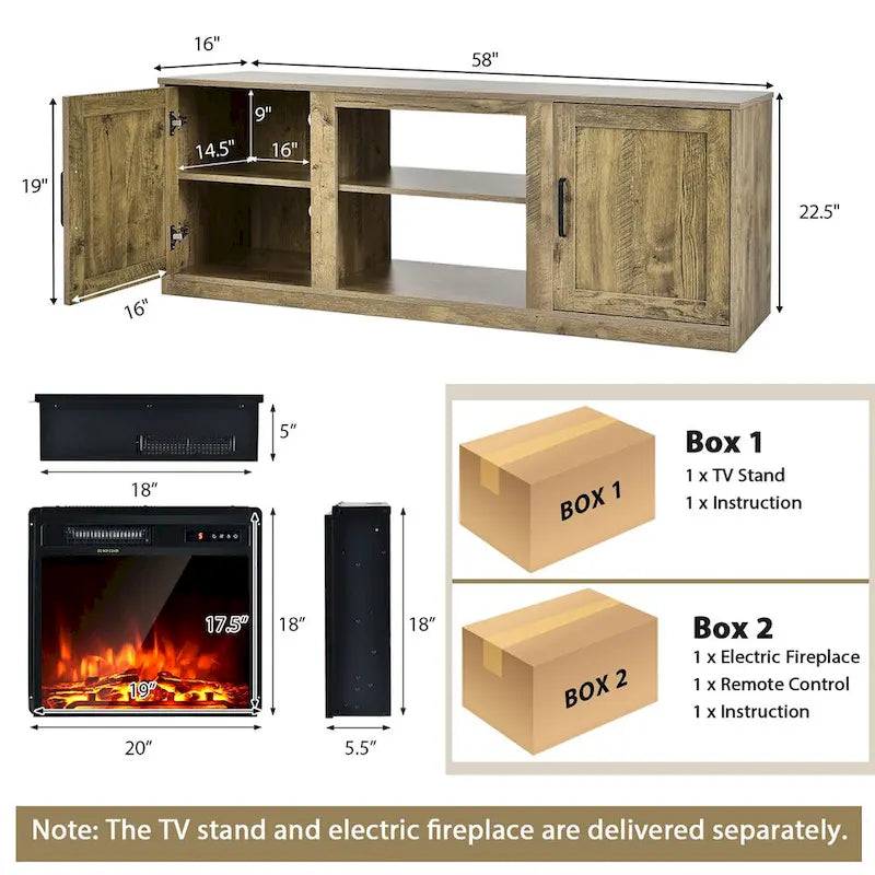 58" TV stolek s elektrickým krbem 18"