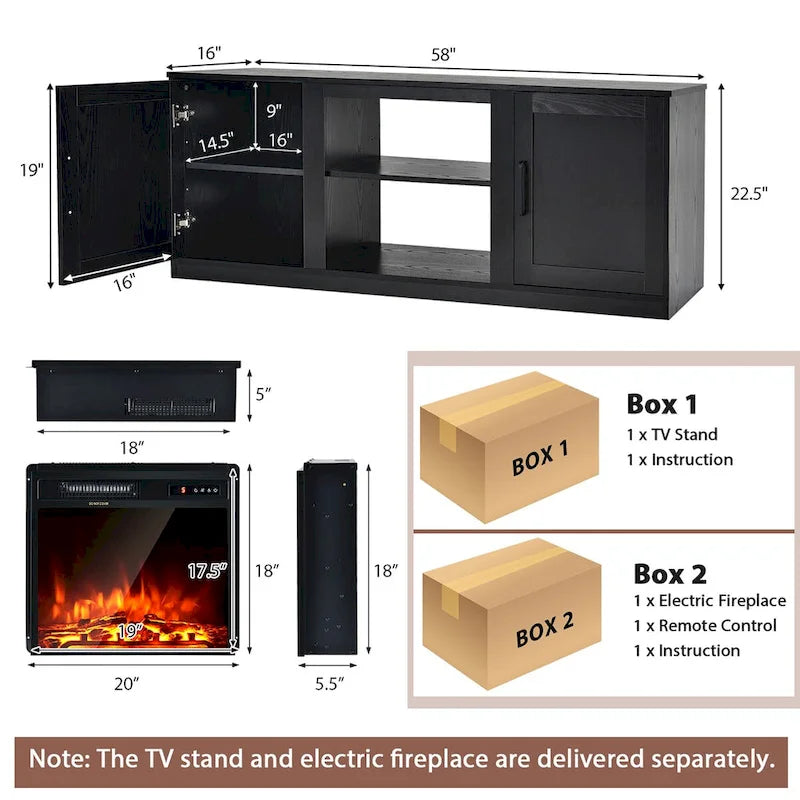 58" TV stolek s elektrickým krbem 18"