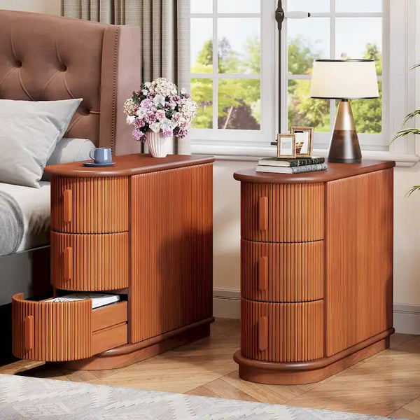 3-drawer Solid Wood ChairSide End Table for Living RoomSet of 2)
